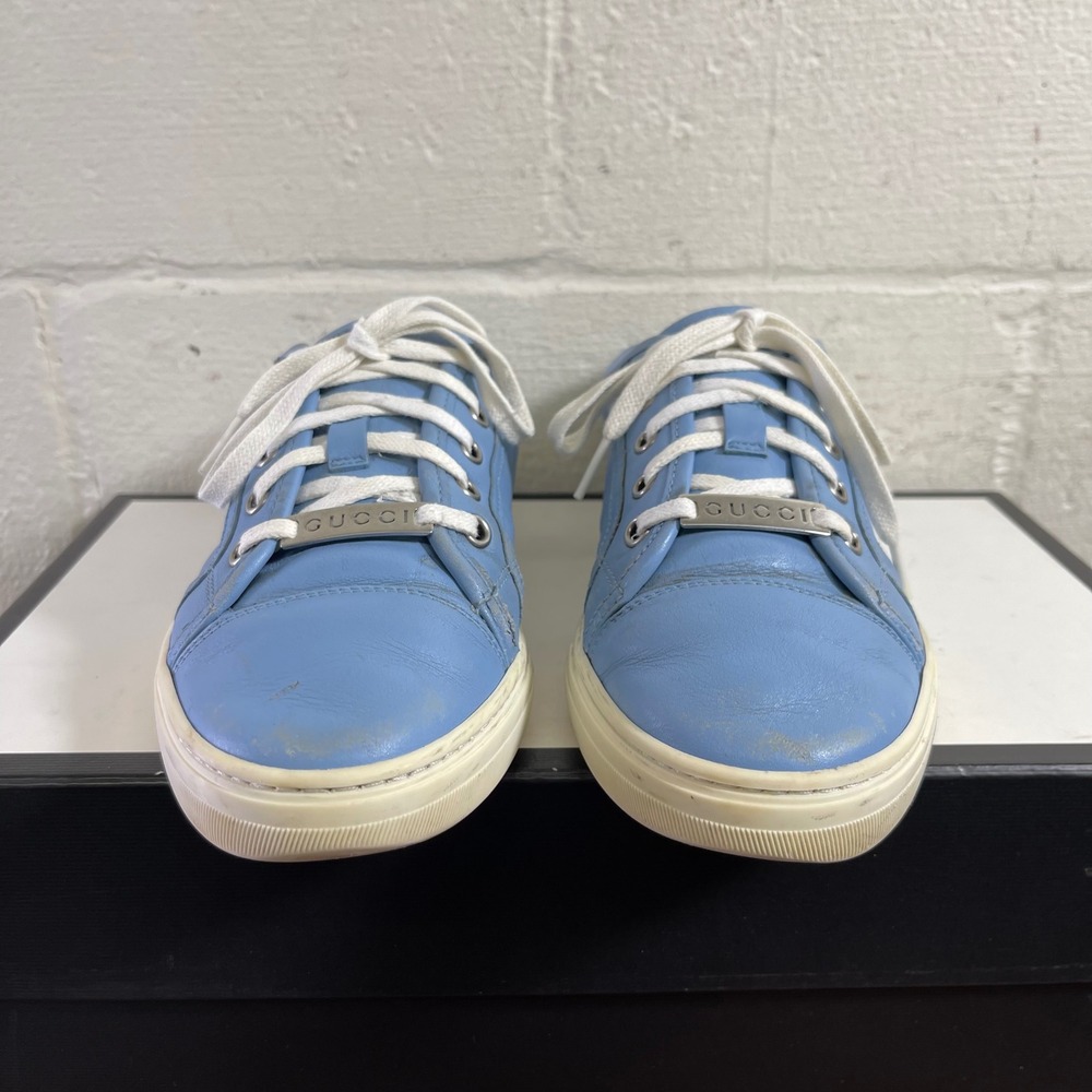 Gucci Women's Blue Leather Trainers Low Top Sneaker Lace up Size 36.5/6.5 US - Picture 3 of 13